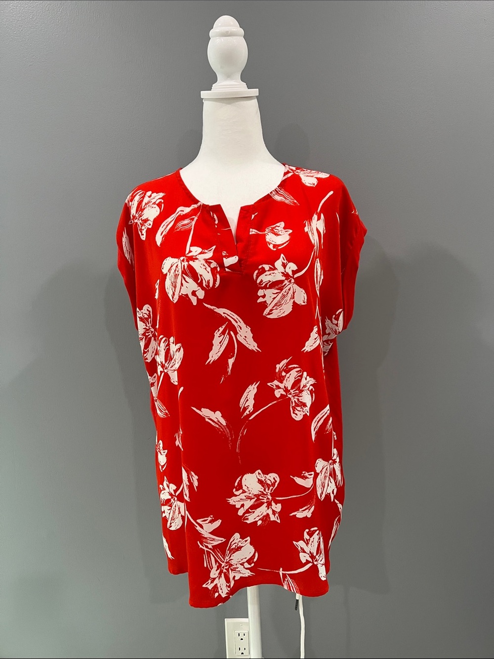 Papermoon Red Floral Split V-Neck Tunic